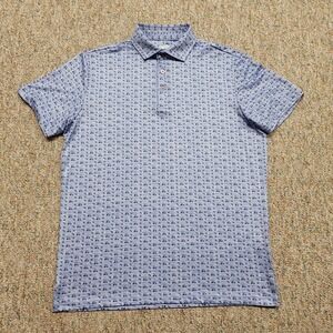 Tailor Byrd Polo Shirt Mens Medium Blue All Over Print Golf Performance Stretch